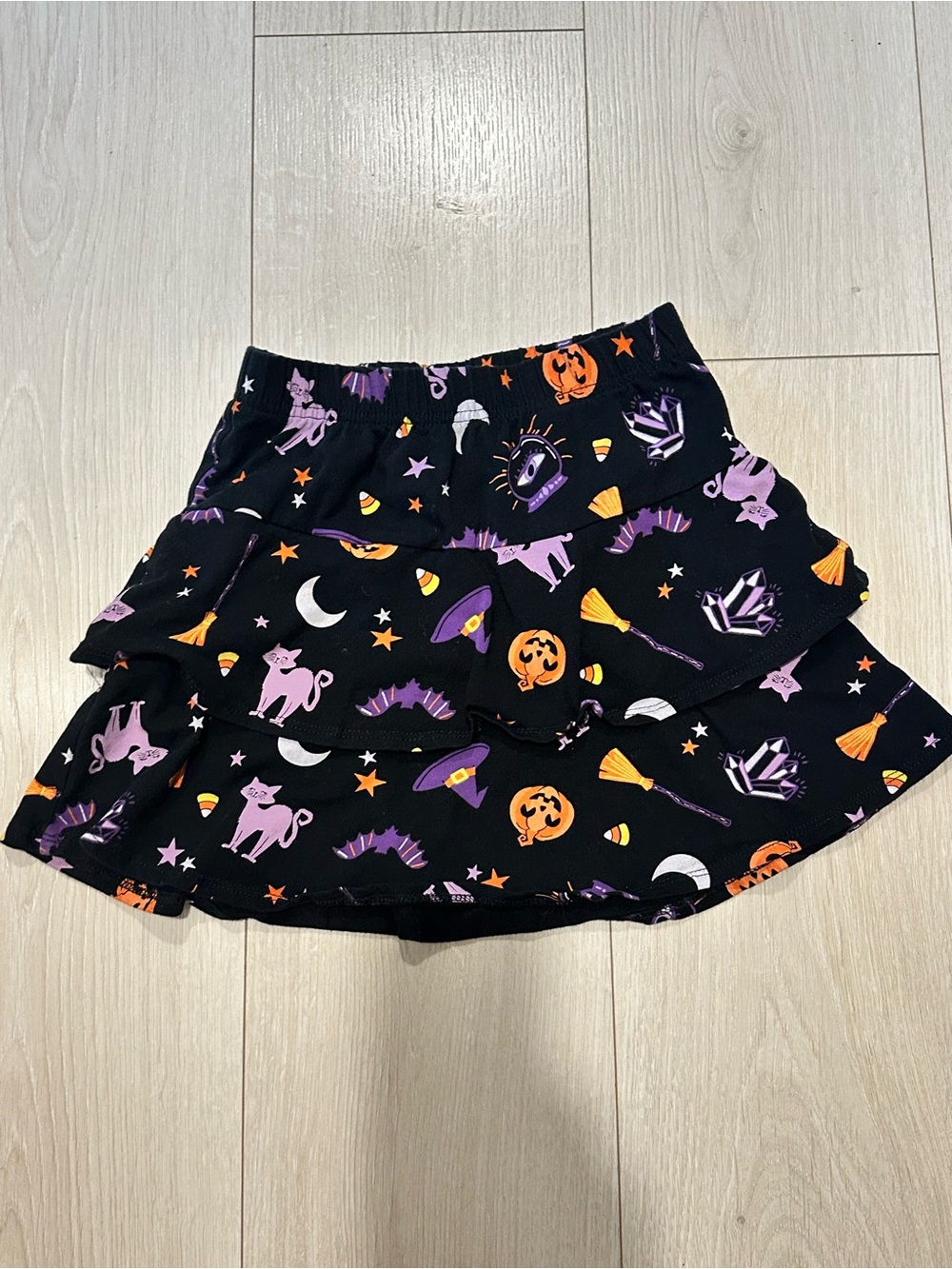 Halloween Print Ruffle Mini Skirt - Black/Purple/Orange